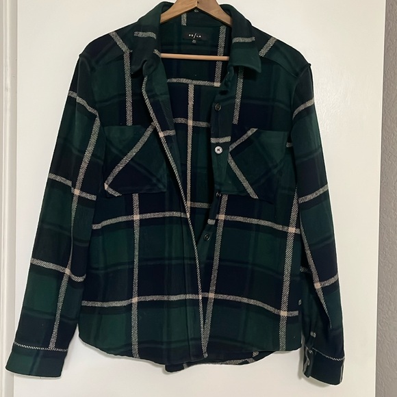 PS/LA Flannel Jacket Green Navy Blue Stripes Plaid Size M/L Unisex - Picture 7 of 7